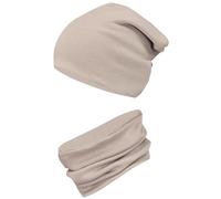 TupTam Ensemble Bonnet Beanie et Écharpe Tube pour Enfants - Chaud et Confortable, Café au lait beige, 56-62
