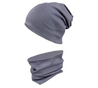 TupTam Ensemble Bonnet Beanie et Écharpe Tube pour Enfants - Chaud et Confortable, Gris Foncé, 56-62