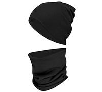 TupTam Ensemble Bonnet Beanie et Écharpe Tube pour Enfants - Chaud et Confortable, Noir, 56-62
