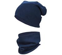 TupTam Ensemble Bonnet Beanie et Écharpe Tube pour Enfants - Chaud et Confortable, Tissu côtelé/bleu foncé, 52-56