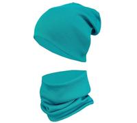 TupTam Ensemble Bonnet Beanie et Écharpe Tube pour Enfants - Chaud et Confortable, Tissu Côtelé/Turquoise Foncé, 56-62