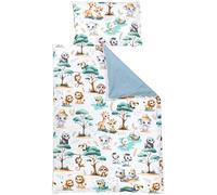 TupTam Ensemble de Linge de Lit pour Enfants 2 Pièces pour Fille Garçon, Animaux de la Jungle Blancs/Verts/Beige, 135x100 cm