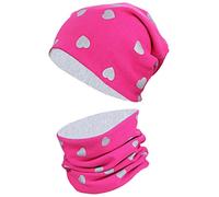 TupTam Ensemble Enfant Bonnet et Écharpe Tube, Coeurs Scintillants Gris/Gris Amarante Chiné, 56-58