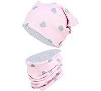 TupTam Ensemble Enfant Bonnet et Écharpe Tube, Coeurs Scintillants Gris/Rose/Gris Chiné, 50-52