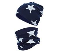 TupTam Ensemble Enfant Bonnet et Écharpe Tube, étoiles Blanc/Bleu Foncé, 56-58