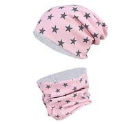 TupTam Ensemble Enfant Bonnet et Écharpe Tube, Étoiles/Graphite/Vieux Rose, 52-54