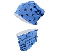 TupTam Ensemble Enfant Bonnet et Écharpe Tube, Étoiles Grises/Jeans, 54-56