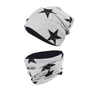 TupTam Ensemble Enfant Bonnet et Écharpe Tube, étoiles Nior/Gris Chiné, 52-54