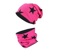 TupTam Ensemble Enfant Bonnet et Écharpe Tube, Etoiles Noires/Rose, 56-58