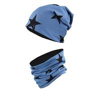 TupTam Ensemble Enfant Bonnet et Écharpe Tube, Stars Black/Jeans, 54-56