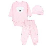 TupTam Ensemble pour Bébé Body et Pantalons et Bonnet, Ours Rose Blanc Abricot, 50