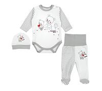 TupTam Ensemble pour Bébé Body et Pantalons et Bonnet, Rayé Gris/Ours Coeurs, 56