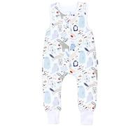 TupTam Gigoteuse à Pied - Turbulette avec Pied Bébé 2.5 TOG Toute Saison, Coton OEKO-TEX, Animaux d'hiver bleu beige élan pingouin phoque, 68-74