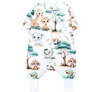 TupTam Gigoteuse Bébé avec Pieds et Manches, certifiée OEKO-TEX, Gigoteuse d'hiver 2,5 TOG, Unisexe, Animaux de la jungle Blancs/Verts/Beige, 80-86