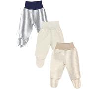 TupTam Pantalon avec Pied pour Bébé Fille Lot de 3, Rayures Bleu et Beige, Beige uni, 86