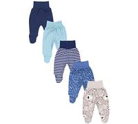 TupTam Pantalon avec Pieds pour Bébé, Lot de 5., Bleu foncé/Vert/Dino/Bleu Jean/Rayures/Gris, 74