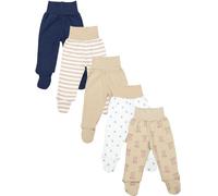 TupTam Pantalon avec Pieds pour Bébé, Lot de 5., Ours à Rayures et étoiles Bleu Marine et Beige, 74