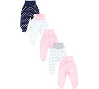 TupTam Pantalon avec Pieds pour Bébé, Lot de 5., Ourson Rose Blanc Cœur Bleu foncé Étoiles Gris Abricot, 68
