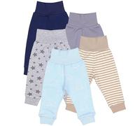 TupTam Pantalon Bébé 5 Pièces - Pantalon Bébé Garçon et Fille en Coton Confortable, Certifié Oeko-TEX, Ours en Peluche Bleu Marine à Rayures et étoiles Grises, 92