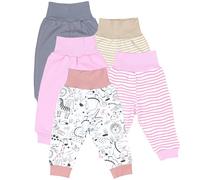 TupTam Pantalon Bébé 5 Pièces - Pantalon Bébé Garçon et Fille en Coton Confortable, Certifié Oeko-TEX, Rayures Rose Beige, Animaux Rose, 68