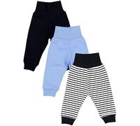 TupTam Pantalon Bébé Garçon 3 Pièces Coton Confortable Certifié Oeko-TEX, Noir/Bleu/Rayures, 86