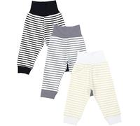 TupTam Pantalon Bébé Garçon 3 Pièces - Pantalon Coton Bébé Confortable, Certifié Oeko-TEX, Rayures Beige Bleu Foncé Gris, 62
