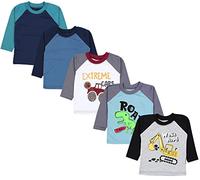 TupTam t Shirt bébé garçon Manches Longues Lot de 5, Pelleteuse Monster Tuck Dino Gris Bleu Vert, 92