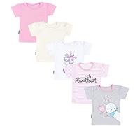 TupTam T-Shirt pour Bébé Fille Manches Courtes à Motifs Colorés Lot de 5, Streifen Giraffe Kaninchen Rosa Weiß Grau, 98