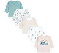 TupTam T-Shirt pour Bébés Garçon Manches Longues Lot de 5, Safari Animalier Feuilles Sauge Beige Rayures, 80