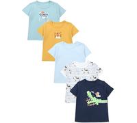 TupTam T-Shirts Bébé avec Manches Courtes, Lot de 5, Crocodile/Bleu foncé/Tigre/Jaune Moutarde/Zèbre/Bleu, 104