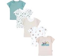TupTam T-Shirts Bébé avec Manches Courtes, Lot de 5, Safari Animalier Feuilles Sauge Beige Rayures, 86