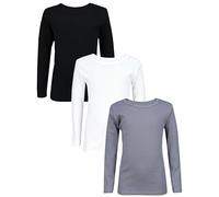 TupTam T-Shirts Manches Longues Enfant Lot de 3 - 100% Coton, Noir Gris Blanc, 116