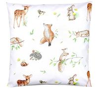 TupTam Taies d'oreillers Décoratives pour Enfant, Animaux de la forêt/Hérisson/Chevreuil/Renard/Lapin/Beige, 40 x 80 cm