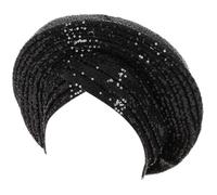 Turban africain pour femme pour mariage, extérieur, voyage, paillettes respirantes, turban pour temps chaud, turban à paillettes pour femme, Noir , Taille unique