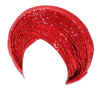 Turban africain pour femme pour mariage, extérieur, voyage, paillettes respirantes, turban pour temps chaud, turban à paillettes pour femme, Rouge, Taille unique