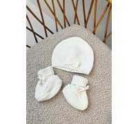 Turban bébé et chaussons en tricot hello baby ecru 0/1M(50/54)