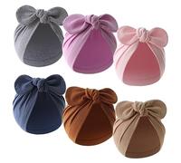 Turban Bebe Fille, 6 Pièces Bonnet Bandeau Élastique avec Nœud Papillon Mignon Elastique Coton Enfant Chapeaux Turban Bébé Chapeau Coton Doux Unisexe Bonnets de Naissance pour Fille Garçon