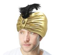 Turban - Chapeau turban de sultan | Couvre-chef vintage en tissu satiné | Bandeau doré avec accessoires en pierres précieuses pour fêtes d'Halloween