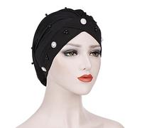 Turban Chimio Femme - Chapeau Chapeau Nuit Perlé Turban Chapeau Croix Femmes Musulmanes Front Petite Chimiothérapie Baotou Chapeau Casquettes De Baseball (Black One Size)