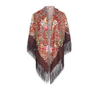 Turban Chimio Femme - Femmes Dame Musulmane Folk Impression Personnalisée Gland Carré Écharpe Wrap Châle Écharpe (Brown One Size)