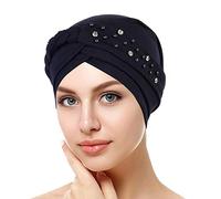 Turban de mode pour chimio pour femmes - Bonnet avec élégante application de strass, Longbeanie Slouch pour chimio, couvre-chef en coton pour unisexe, Bonnet de sommeil, Beanie, Bonnet marin
