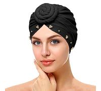 Turban en tissu plissé pour femme élégant hijab turban pour femme bonnet de bain élastique bonnet de nuit, noir, taille unique