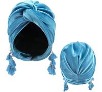 Turban en velours pour femme - Turbans indiens - Torsadés - Bonnet africain - Pour femme, bleu, 49