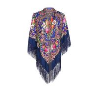 Turban Mode Chimio Bonnet pour Femme - Femmes Dame Musulmane Folk Impression Personnalisée Gland Carré Écharpe Wrap Châle Écharpe (Navy One Size)