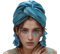 Turban pour femme pré-Ted Cap Velvet Headwraps Turbans Filles Fashion Beanie Tassel Chapeau doux, bleu, Taille unique