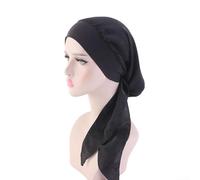 Turban pré-noué pour la perte de cheveux pour femmes, couvre-chef, hijab, extensible, chimio, tissu polyester doux et respirant (noir)