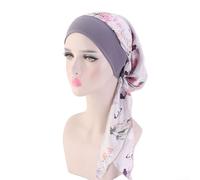 Turban pré-noué pour perte de cheveux pour femme, hijab musulman, tissu polyester doux et respirant (fleur grise)
