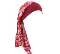 Turban vintage pour femme avec bande élastique large imprimé hijab bandana pour perte de cheveux, turban pastoral, Rouge amibe, Taille unique