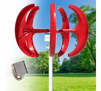 Turbines éoliennes 16000W 12V 24V 48V, Générateur D'énergie éolienne Générateur D'axes Verticaux Kit D'éolienne en Forme de Lanterne 5 Pales avec Contrôleur(Red,12V)