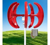 Turbines éoliennes 16000W 12V 24V 48V, Générateur D'énergie éolienne Générateur D'axes Verticaux Kit D'éolienne en Forme de Lanterne 5 Pales avec Contrôleur(Red,24V)